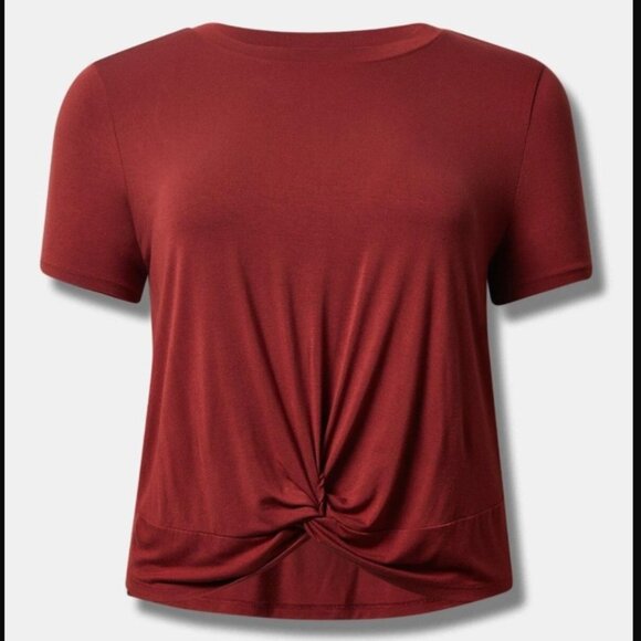 TORRID SZ 1 (14/16 -1X) Super Soft Slub Crew Neck Twist Crop Tee Red - Picture 3 of 10